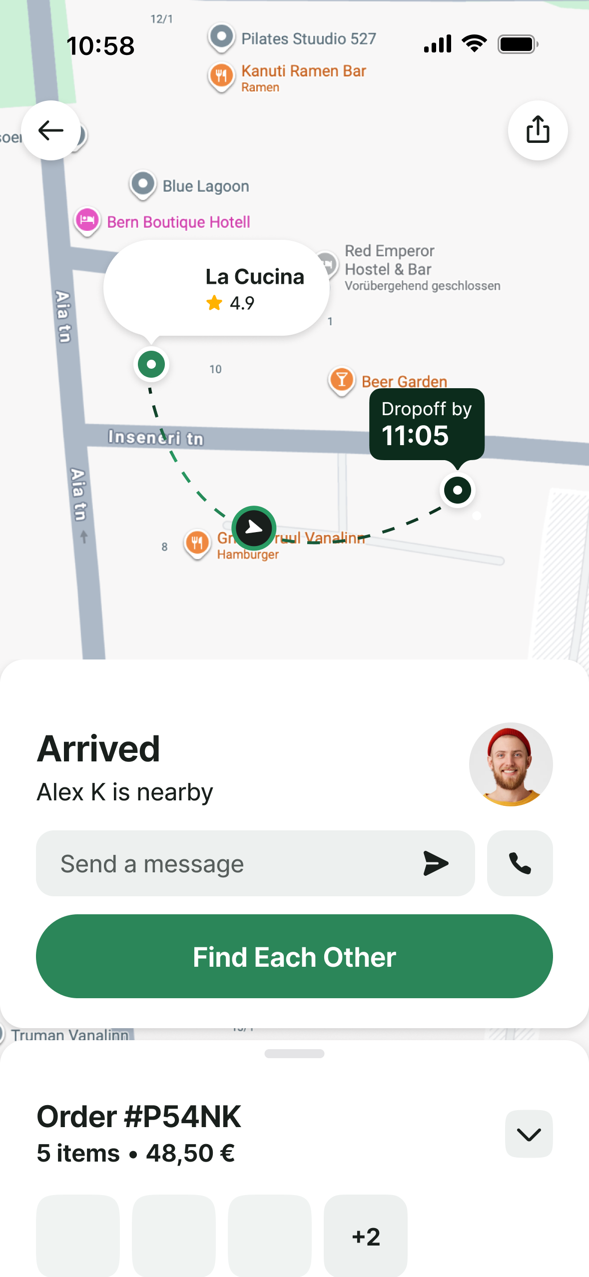 Arrived state with Find Each Other button