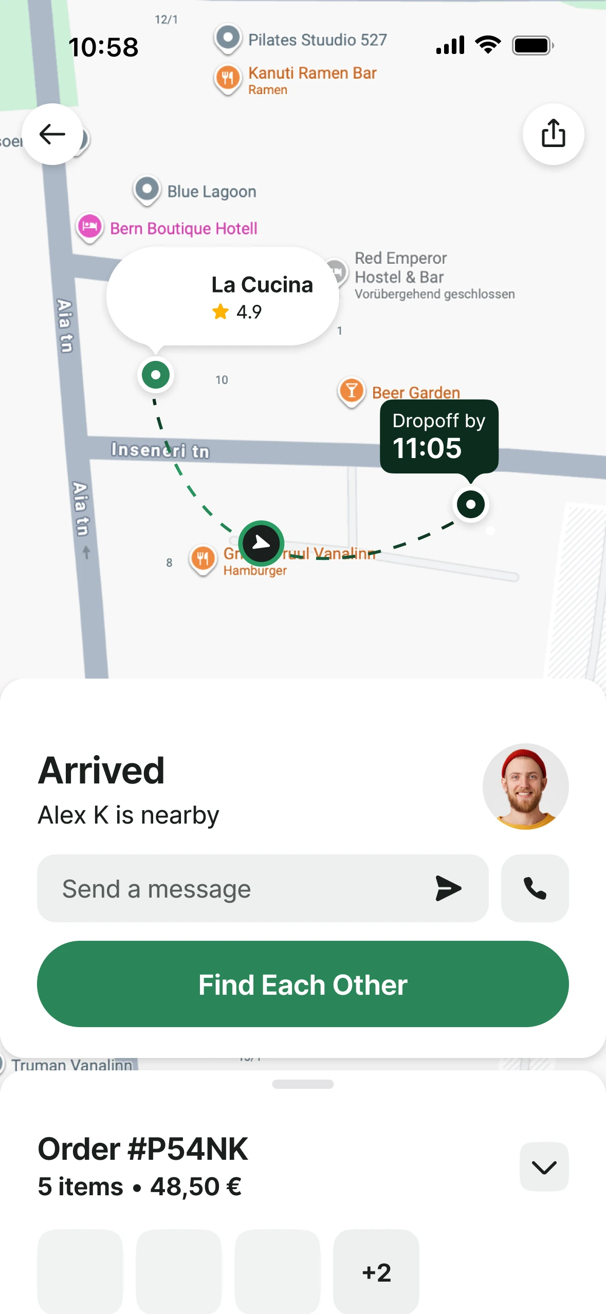 Arrived state with Find Each Other button