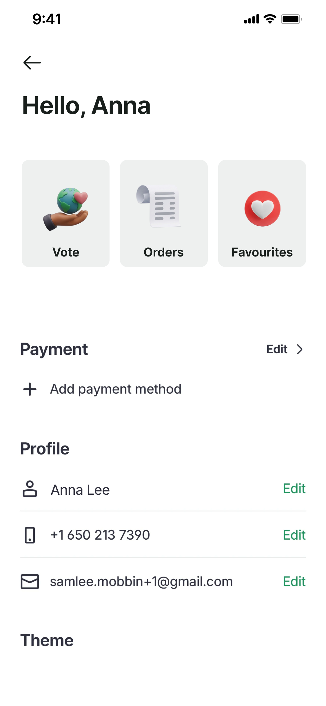 Customer account with incentives entry point