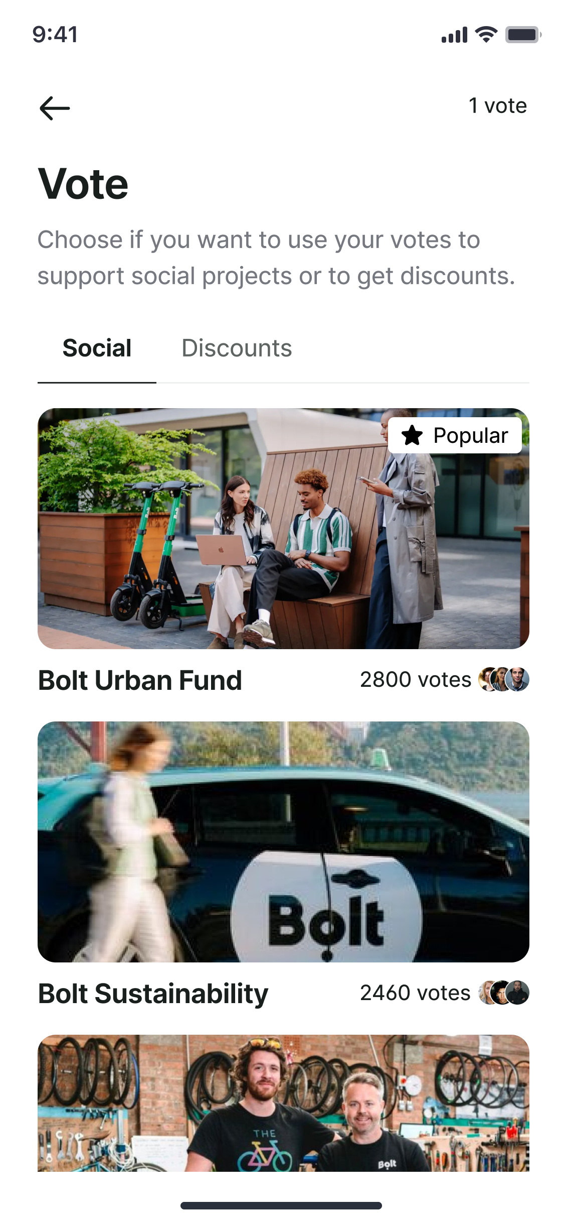 Social incentives tab — Urban Fund voting