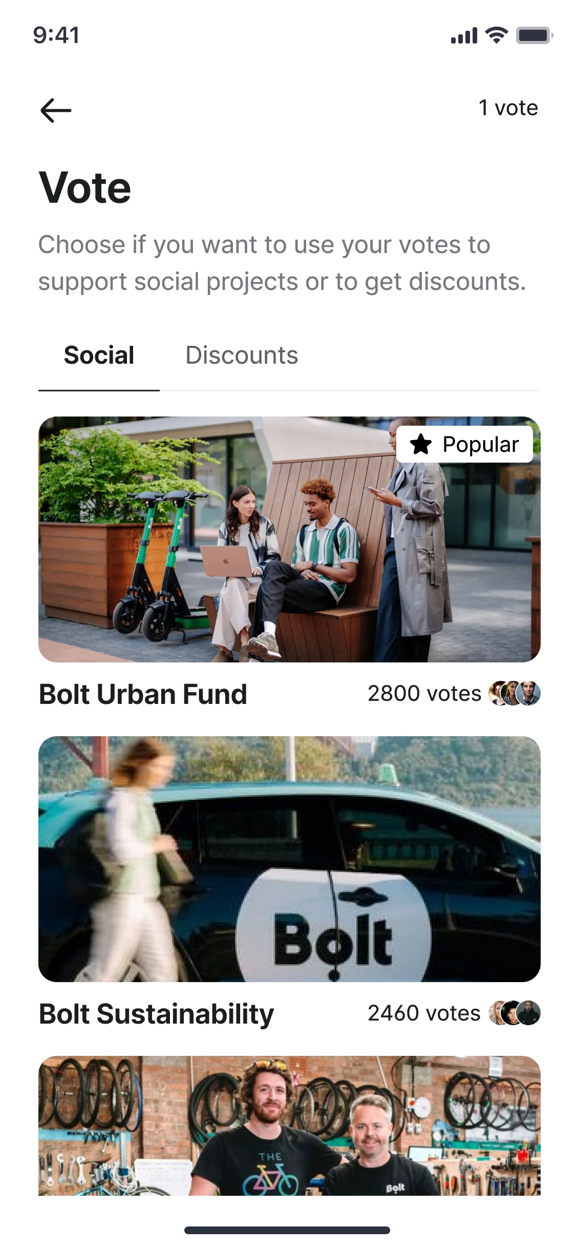 Social incentives tab — Urban Fund voting