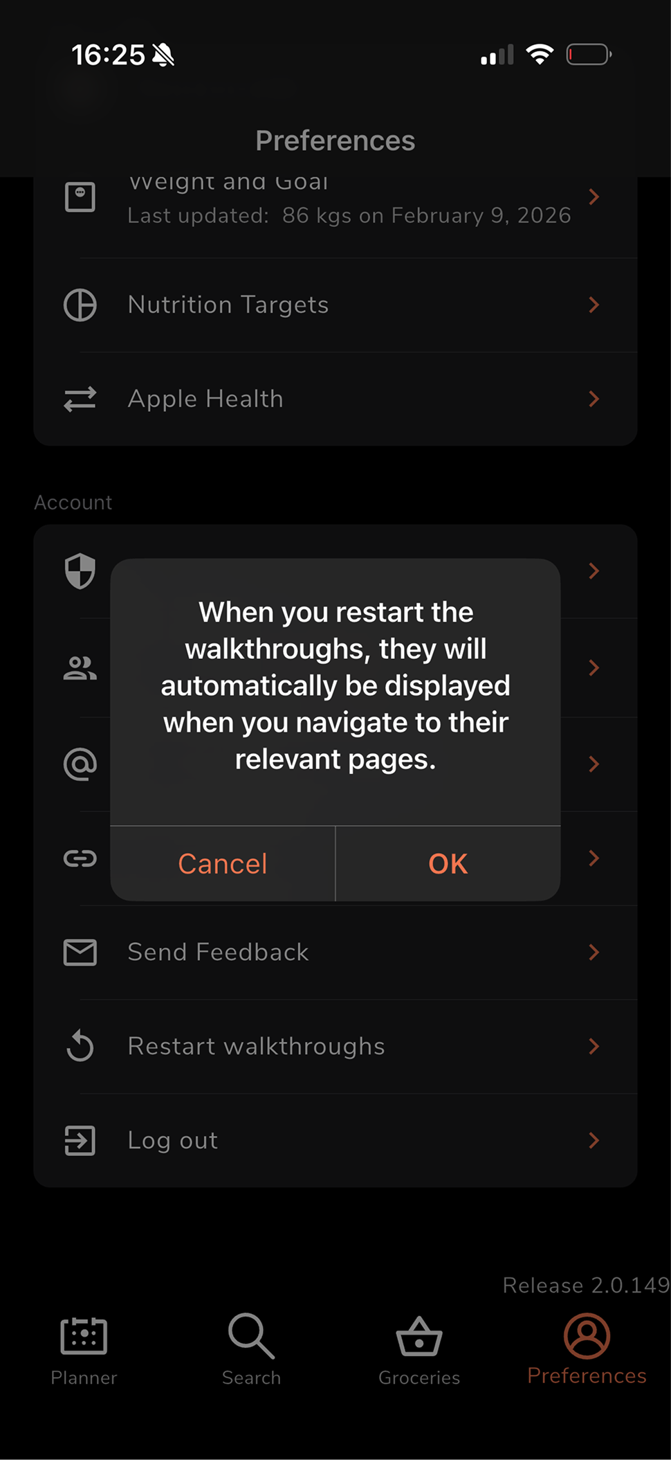 Preferences screen 5